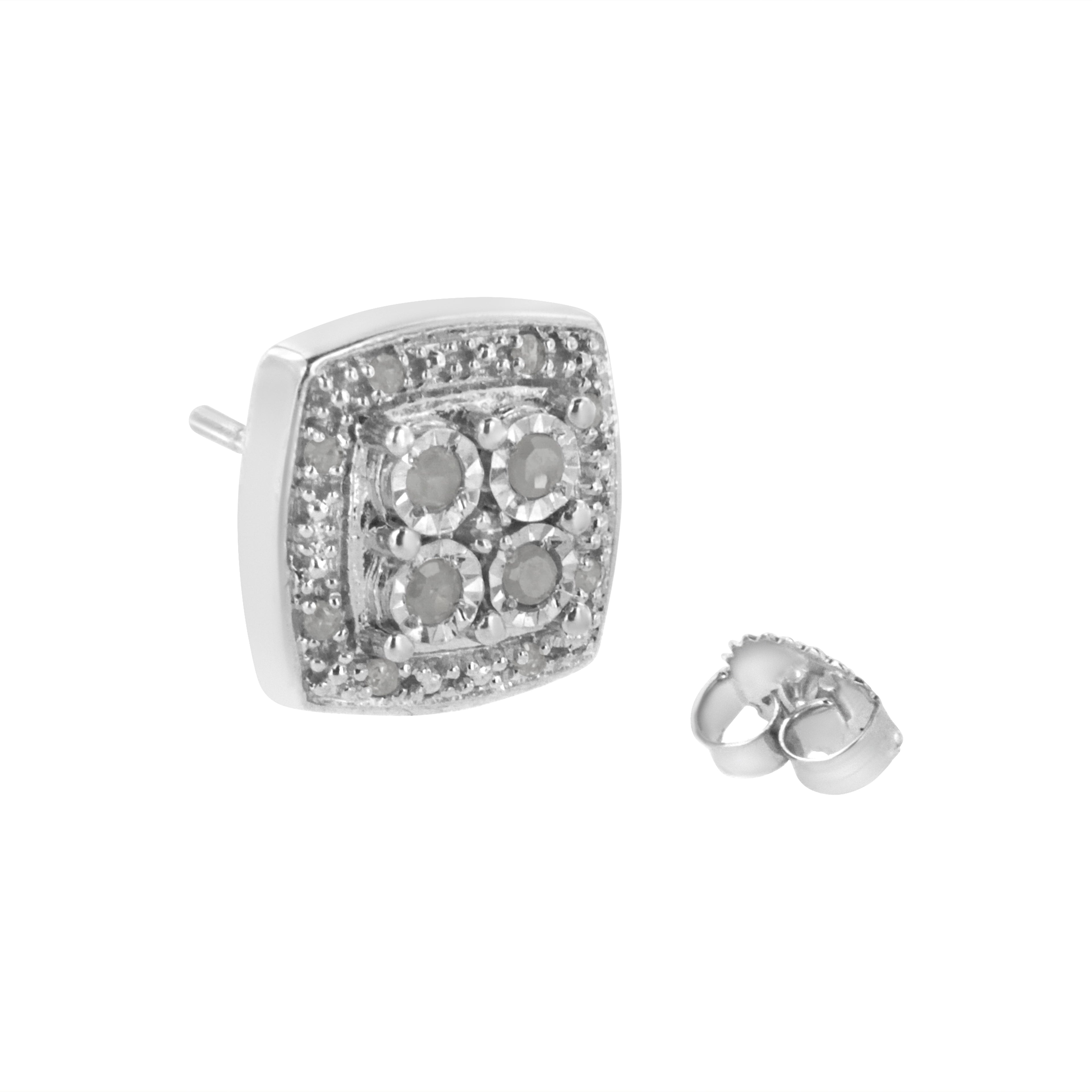 .925 Sterling Silver 1/4 cttw Round Cut Diamond Square Shape Milgrain Stud Earrings (I-J Color, I3 Clarity) by Bids.com