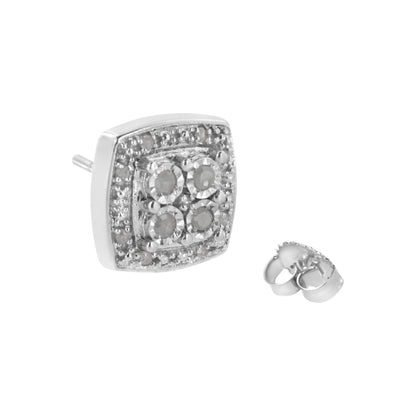.925 Sterling Silver 1/4 cttw Round Cut Diamond Square Shape Milgrain Stud Earrings (I-J Color, I3 Clarity) by Bids.com