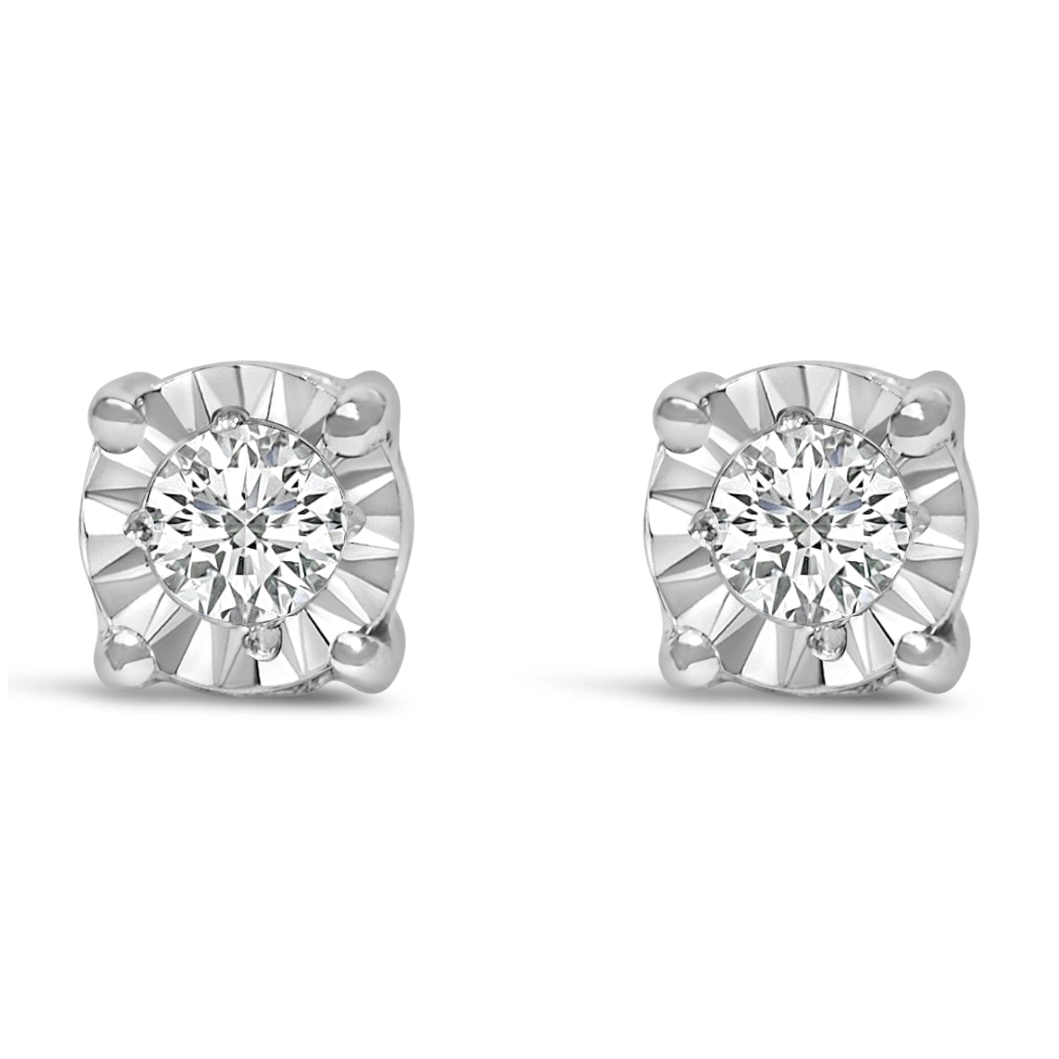 .925 Sterling Silver 1/10 Cttw Round Brilliant-Cut Lab Grown Diamond Miracle-Set Stud Earrings (F-G Color, VS1-VS2 Clarity) by Bids.com