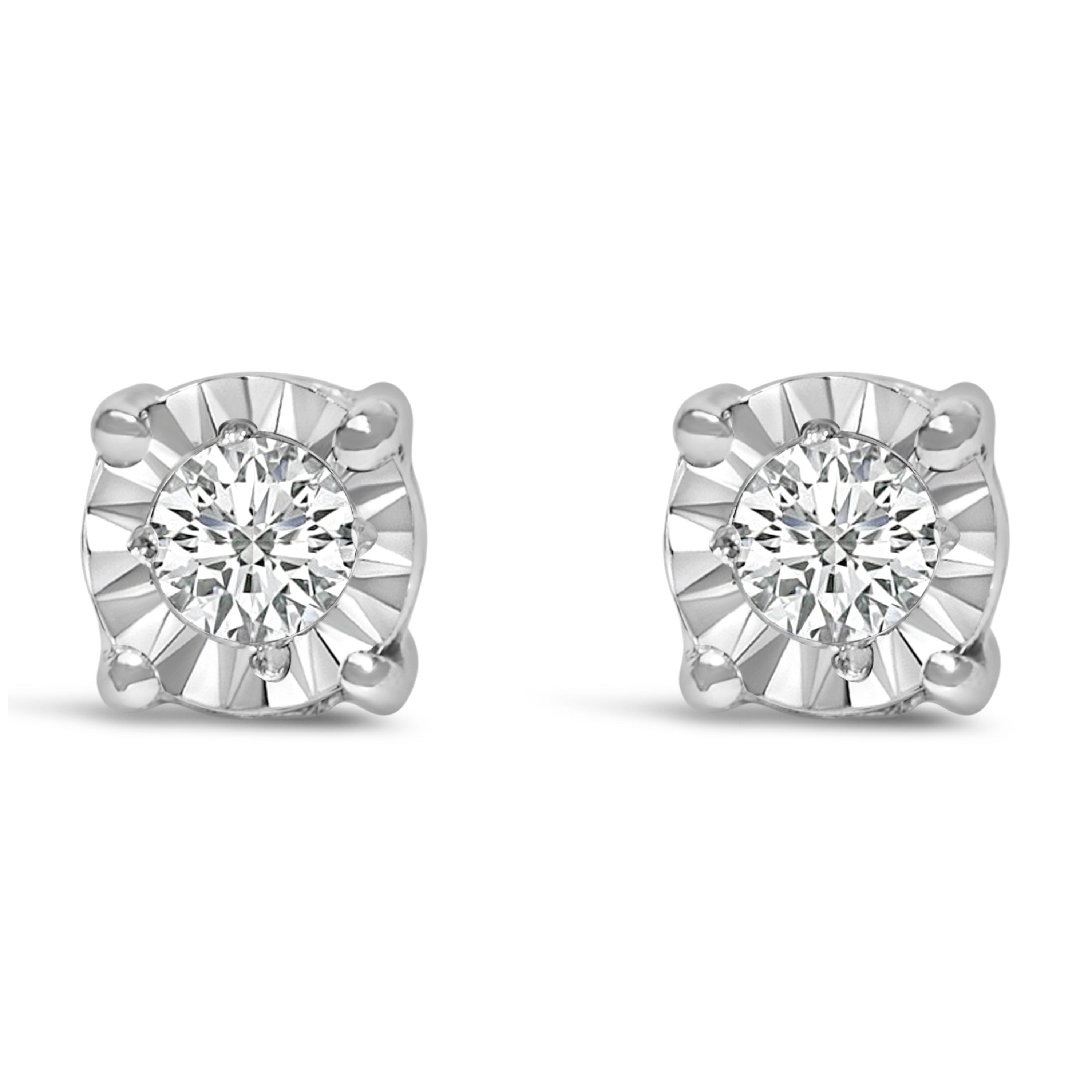 .925 Sterling Silver 1/10 Cttw Round Brilliant-Cut Lab Grown Diamond Miracle-Set Stud Earrings (F-G Color, VS1-VS2 Clarity) by Bids.com