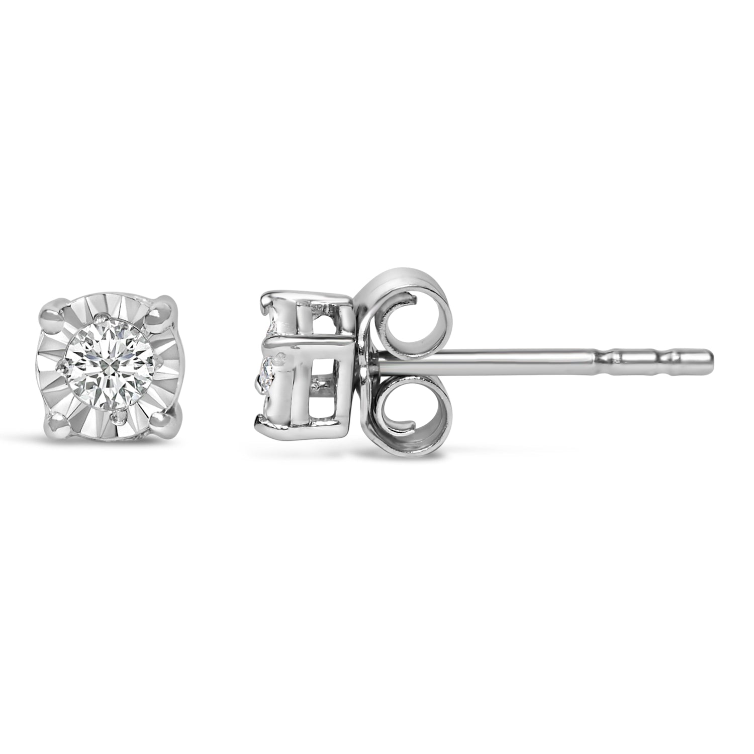 .925 Sterling Silver 1/10 Cttw Round Brilliant-Cut Lab Grown Diamond Miracle-Set Stud Earrings (F-G Color, VS1-VS2 Clarity) by Bids.com