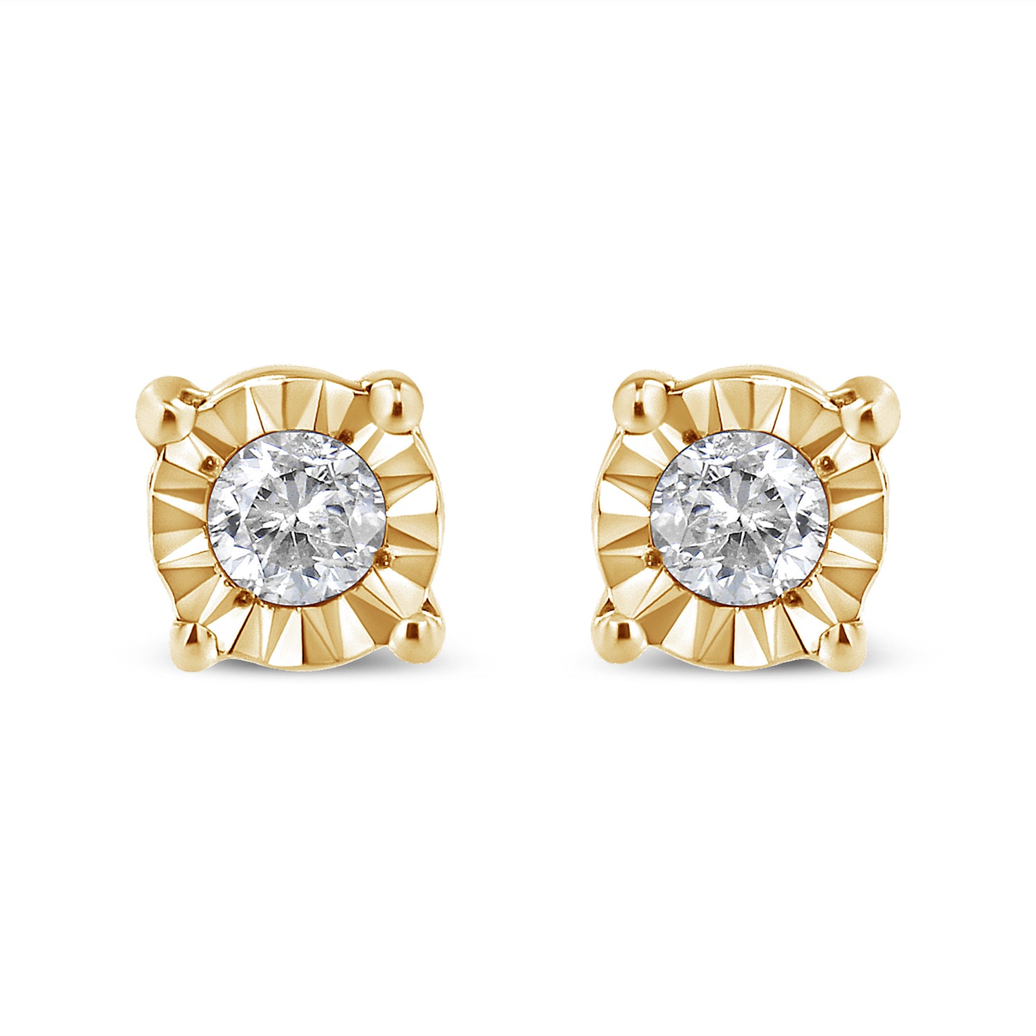 10K Yellow Gold Plated .925 Sterling Silver 1/10 Cttw Round Brilliant-Cut Diamond Miracle-Set Stud Earrings (J-K Color, I3 Clarity) by Bids.com