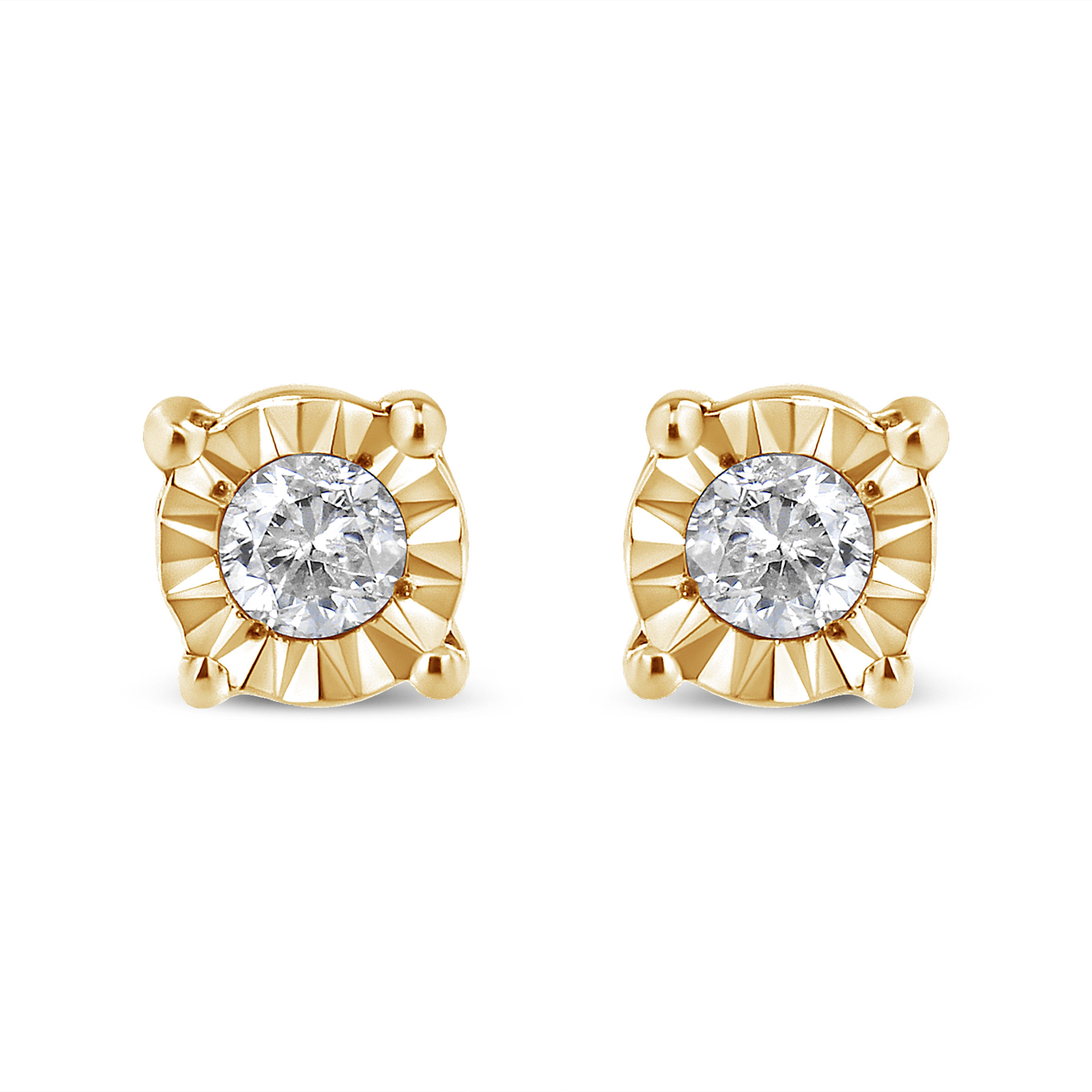 10K Yellow Gold Plated .925 Sterling Silver 1/10 Cttw Round Brilliant-Cut Diamond Miracle-Set Stud Earrings (J-K Color, I3 Clarity) by Bids.com