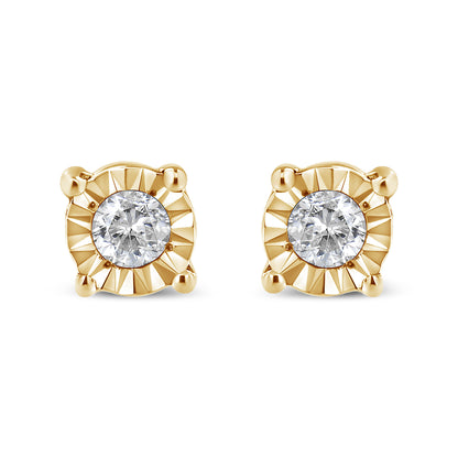 10K Yellow Gold Plated .925 Sterling Silver 1/10 Cttw Round Brilliant-Cut Diamond Miracle-Set Stud Earrings (J-K Color, I3 Clarity) by Bids.com