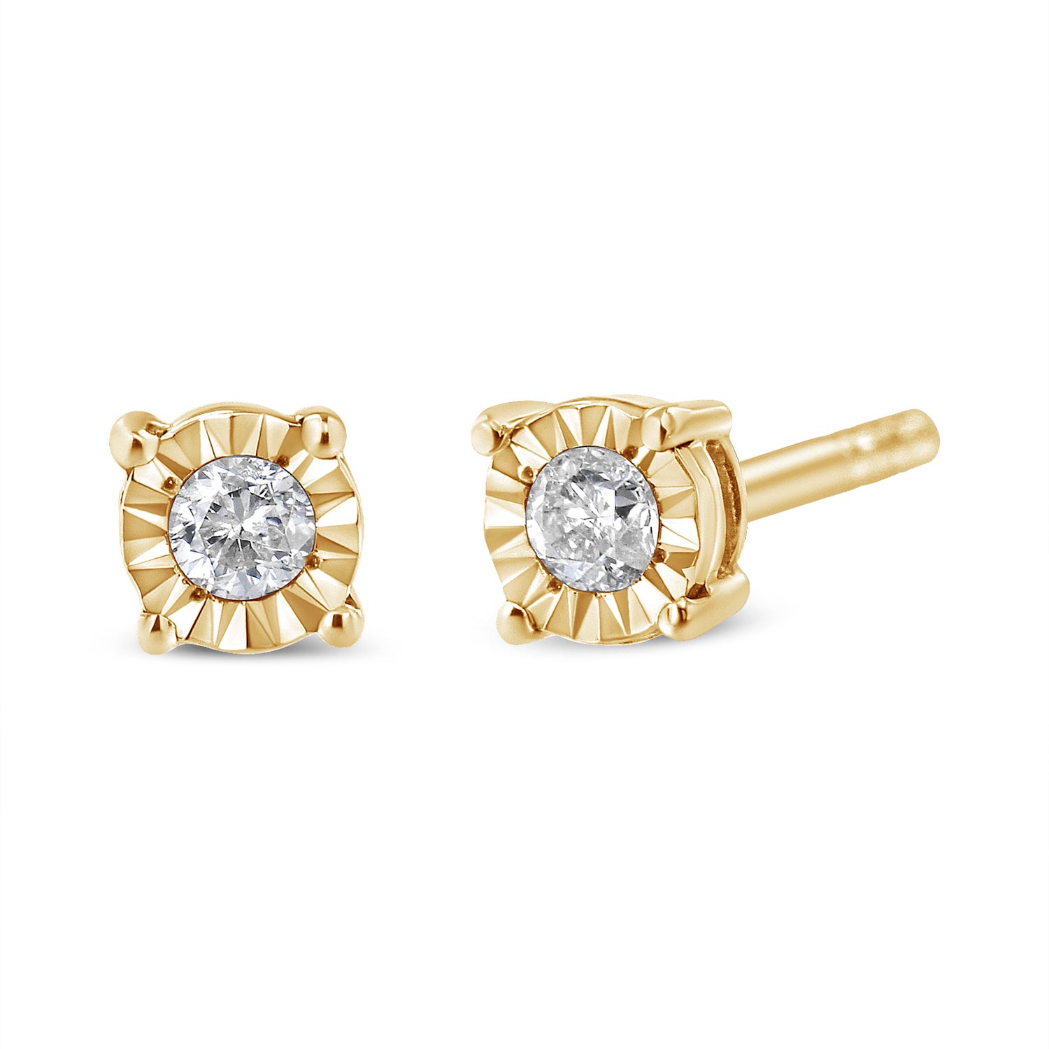 10K Yellow Gold Plated .925 Sterling Silver 1/10 Cttw Round Brilliant-Cut Diamond Miracle-Set Stud Earrings (J-K Color, I3 Clarity) by Bids.com