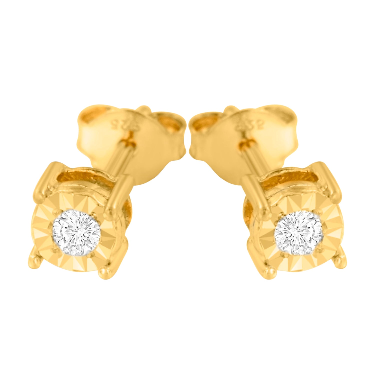 10K Yellow Gold Plated .925 Sterling Silver 1/10 Cttw Round Brilliant-Cut Diamond Miracle-Set Stud Earrings (J-K Color, I3 Clarity) by Bids.com