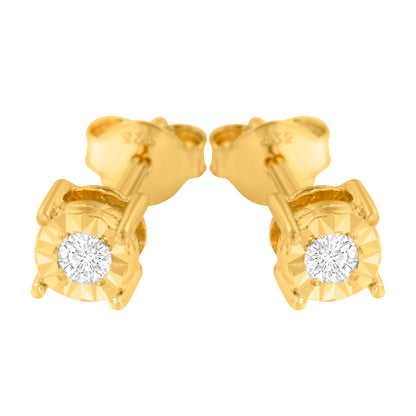 10K Yellow Gold Plated .925 Sterling Silver 1/10 Cttw Round Brilliant-Cut Diamond Miracle-Set Stud Earrings (J-K Color, I3 Clarity) by Bids.com