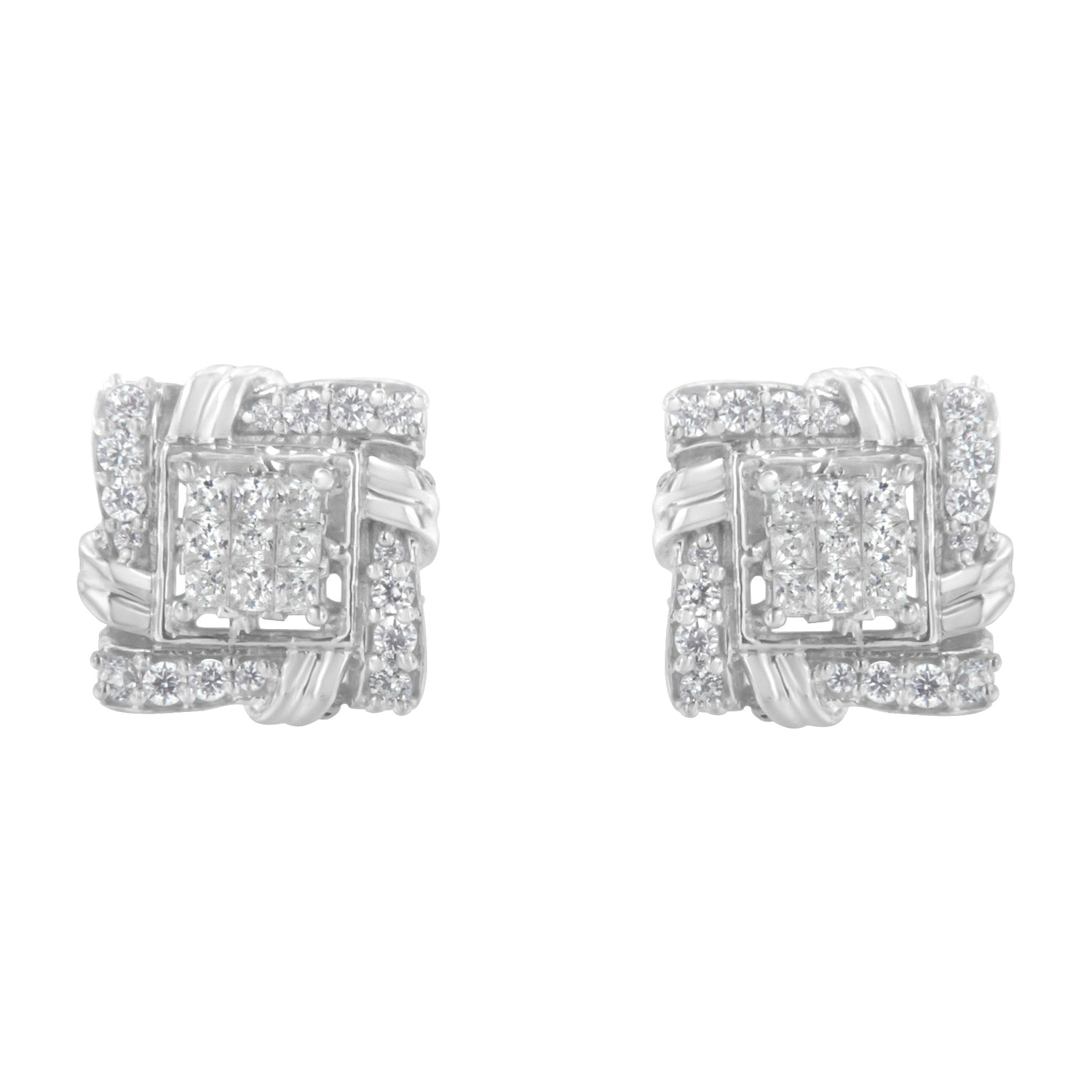 .925 Sterling Silver 1/2 Cttw Round-Cut Diamond Stud Earrings (I-J Color, I1-I2 Clarity) by Bids.com
