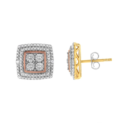 10K Yellow, White, and Rose Gold Plated Sterling Silver Diamond Accent Earrings (I-J Clarity, I3 Color) by Bids.com