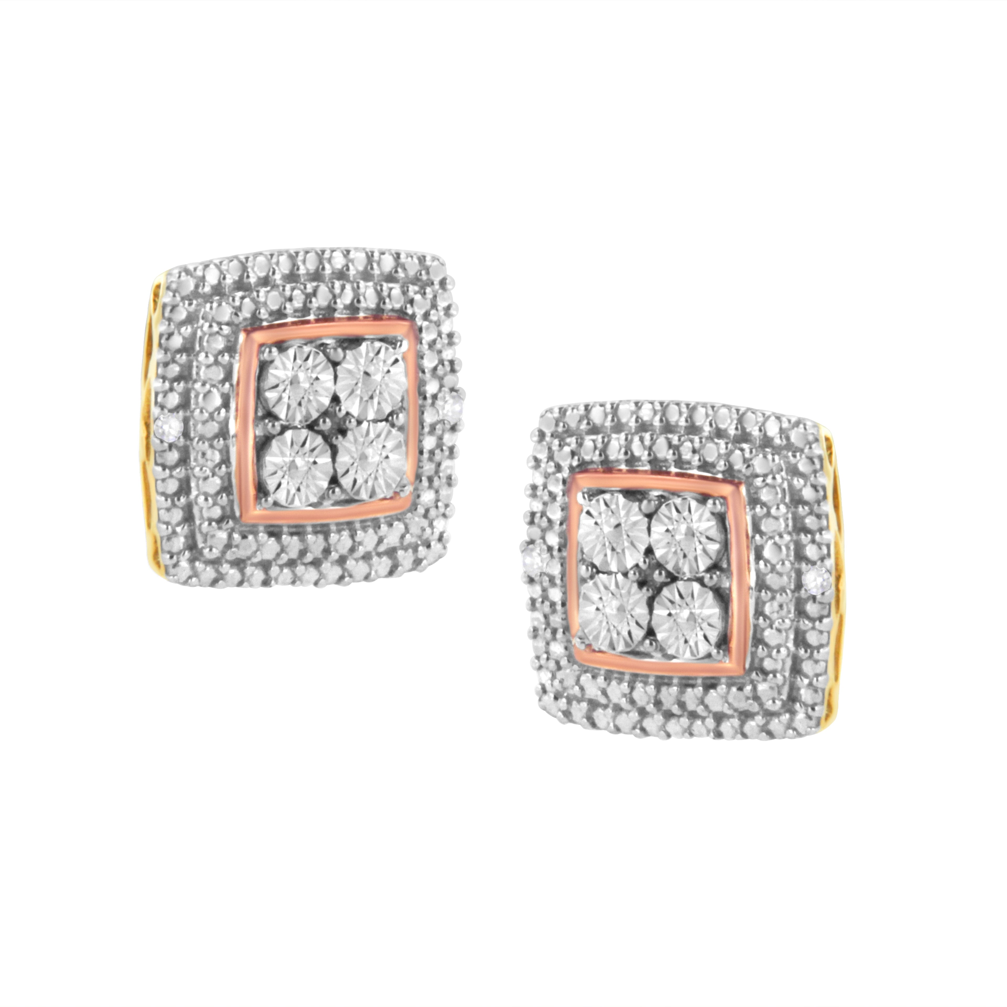 10K Yellow, White, and Rose Gold Plated Sterling Silver Diamond Accent Earrings (I-J Clarity, I3 Color) by Bids.com