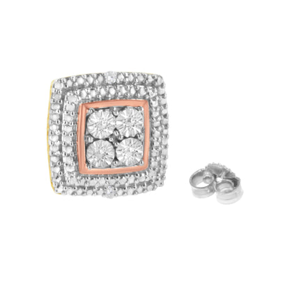 10K Yellow, White, and Rose Gold Plated Sterling Silver Diamond Accent Earrings (I-J Clarity, I3 Color) by Bids.com