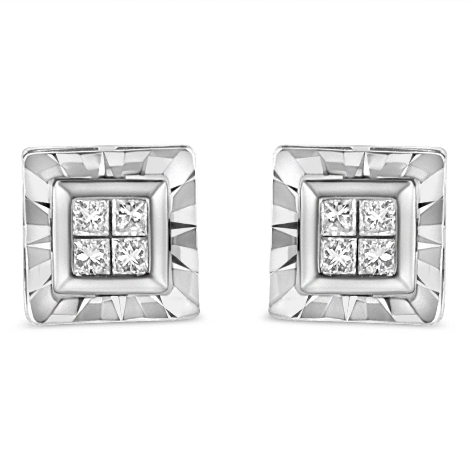 .925 Sterling Silver 1/6 Cttw Invisible Set Princess-Cut Diamond Quad Composite Stud Earrings (H-I Color, I1-I2 Clarity) by Bids.com