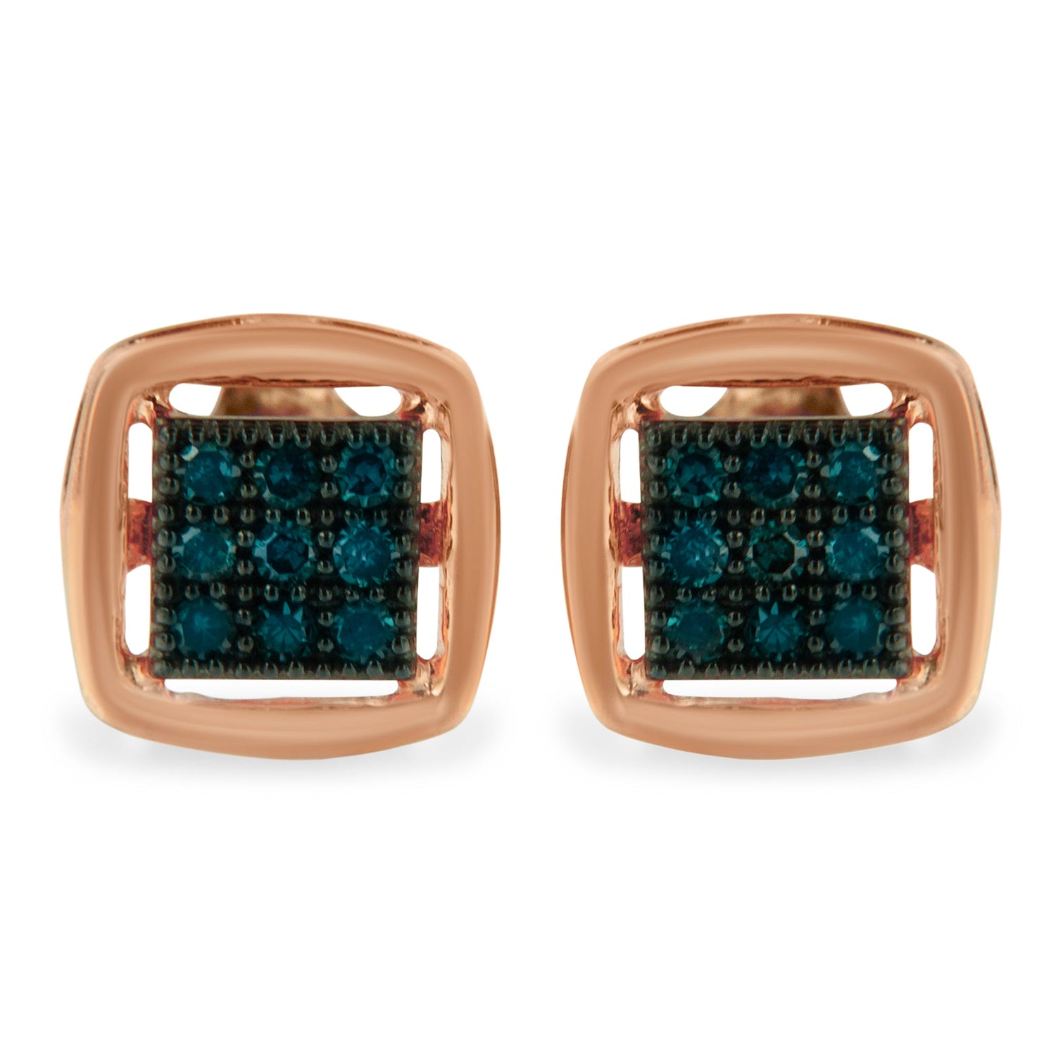 Rose Plated Sterling Silver Rose Cut Treated Diamond Stud Earring (0.25 cttw, Blue Color, I2-I3 Clarity) by Bids.com