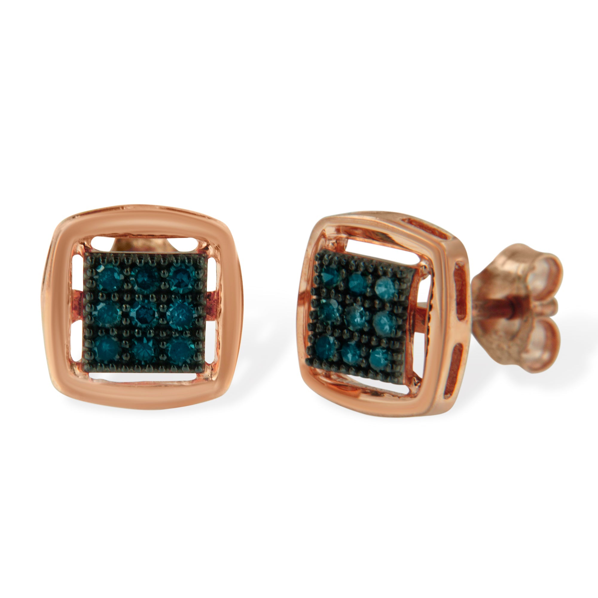 Rose Plated Sterling Silver Rose Cut Treated Diamond Stud Earring (0.25 cttw, Blue Color, I2-I3 Clarity) by Bids.com