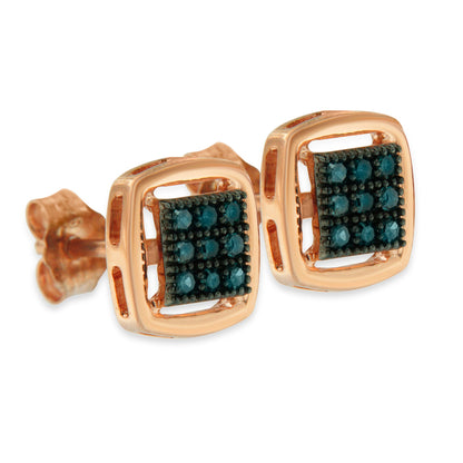 Rose Plated Sterling Silver Rose Cut Treated Diamond Stud Earring (0.25 cttw, Blue Color, I2-I3 Clarity) by Bids.com