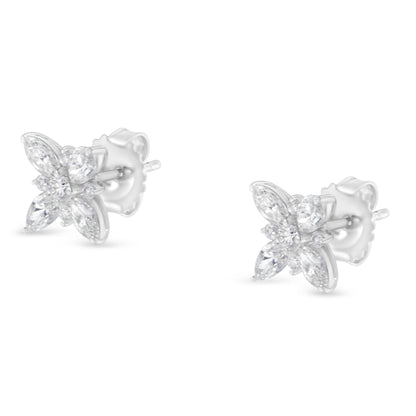 14K White Gold Marquise Diamond Flower Stud Earring (1.00 cttw, H-I Color, SI1-SI2 Clarity)  DestGlow