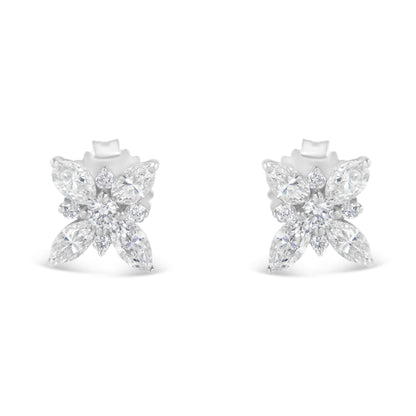 14K White Gold Marquise Diamond Flower Stud Earring (1.00 cttw, H-I Color, SI1-SI2 Clarity)  DestGlow