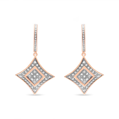 10K Rose Gold Plated Sterling Silver Round Cut Diamond Cushion Dangle Earrings (0.04 cttw, H-I Color, I2-I3 Clarity) by Bids.com