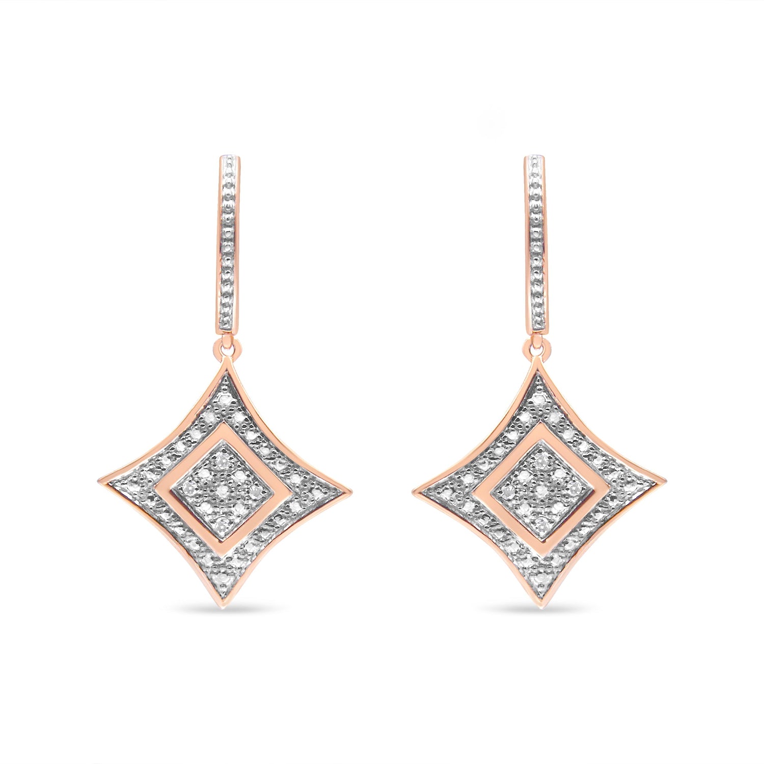 14K Rose Gold Plated .925 Sterling Silver Round-Cut Diamond Accent Dangle Rhombus Earrings (H-I Color, I2-I3 Clarity)  DestGlow