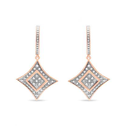 14K Rose Gold Plated .925 Sterling Silver Round-Cut Diamond Accent Dangle Rhombus Earrings (H-I Color, I2-I3 Clarity)  DestGlow