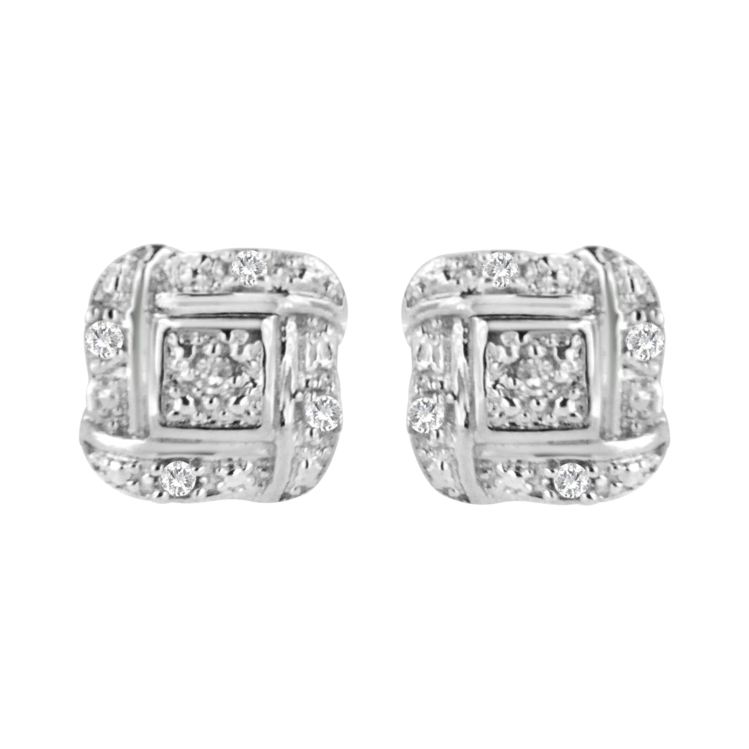 .925 Sterling Silver Round-Cut Diamond Accent Swirl Square Knot Stud Earrings (H-I Color, I2-I3 Clarity)  DestGlow
