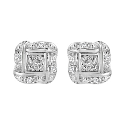 .925 Sterling Silver Round-Cut Diamond Accent Swirl Square Knot Stud Earrings (H-I Color, I2-I3 Clarity)  DestGlow