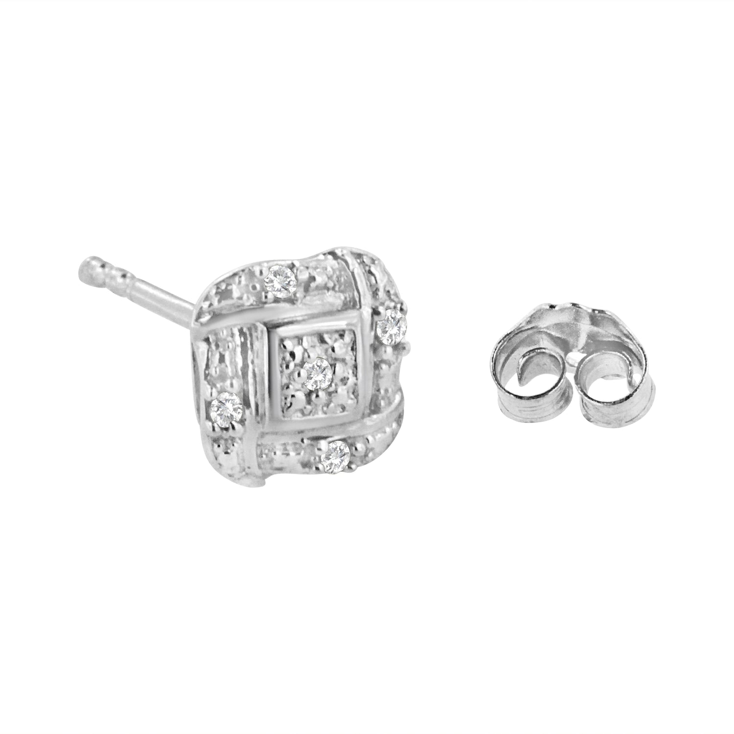 .925 Sterling Silver Round-Cut Diamond Accent Swirl Square Knot Stud Earrings (H-I Color, I2-I3 Clarity)  DestGlow