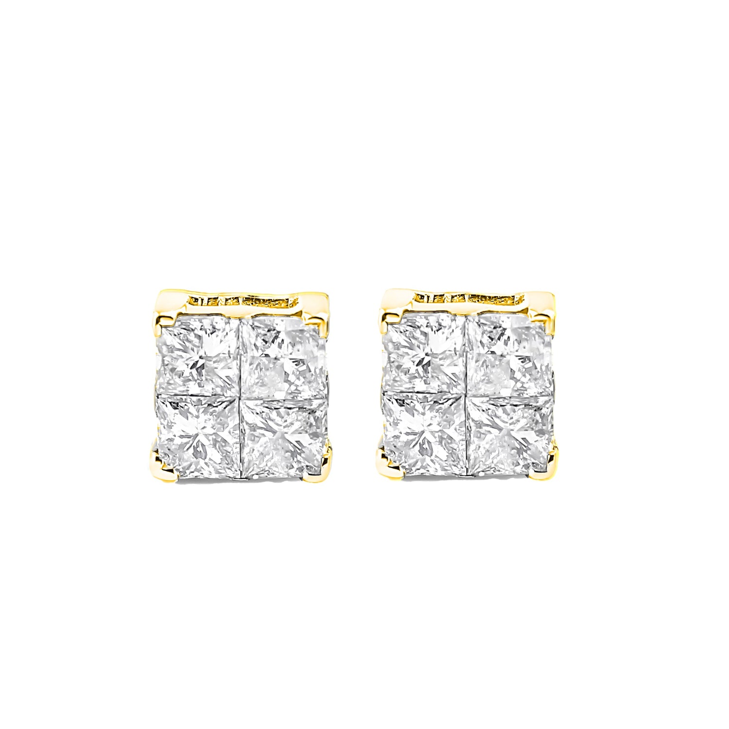 10K Yellow Gold Plated .925 Sterling Silver 1.0 Cttw Princess-Cut Diamond Composite Multi Stone Stud Earrings (J-K Color, SI2-I1 Clarity) by Bids.com