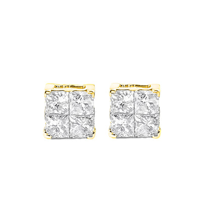 10K Yellow Gold Plated .925 Sterling Silver 1.0 Cttw Princess-Cut Diamond Composite Multi Stone Stud Earrings (J-K Color, SI2-I1 Clarity) by Bids.com