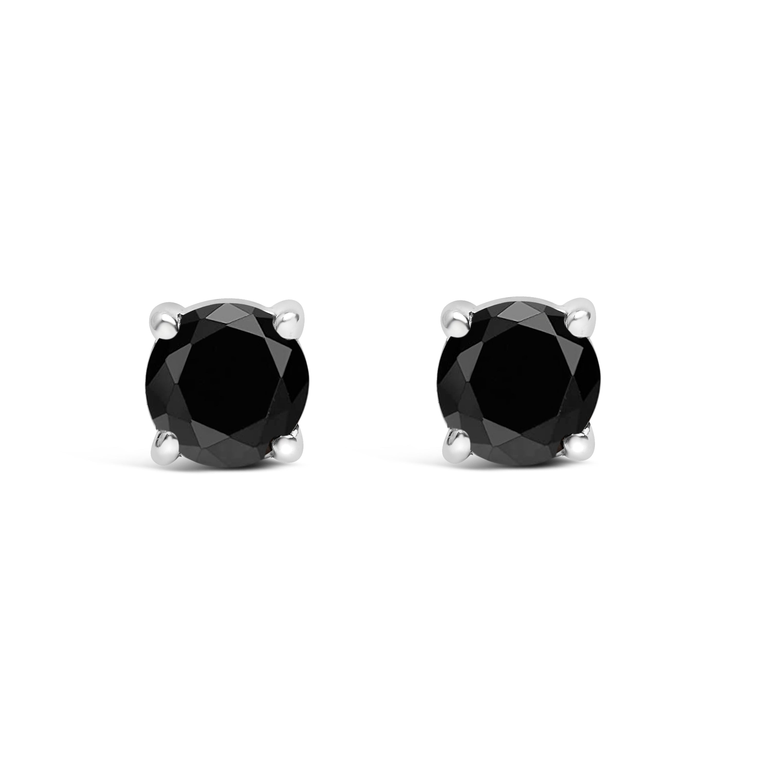 .925 Sterling Silver 1/2 Cttw Black Diamond Solitaire Stud Earrings by Bids.com