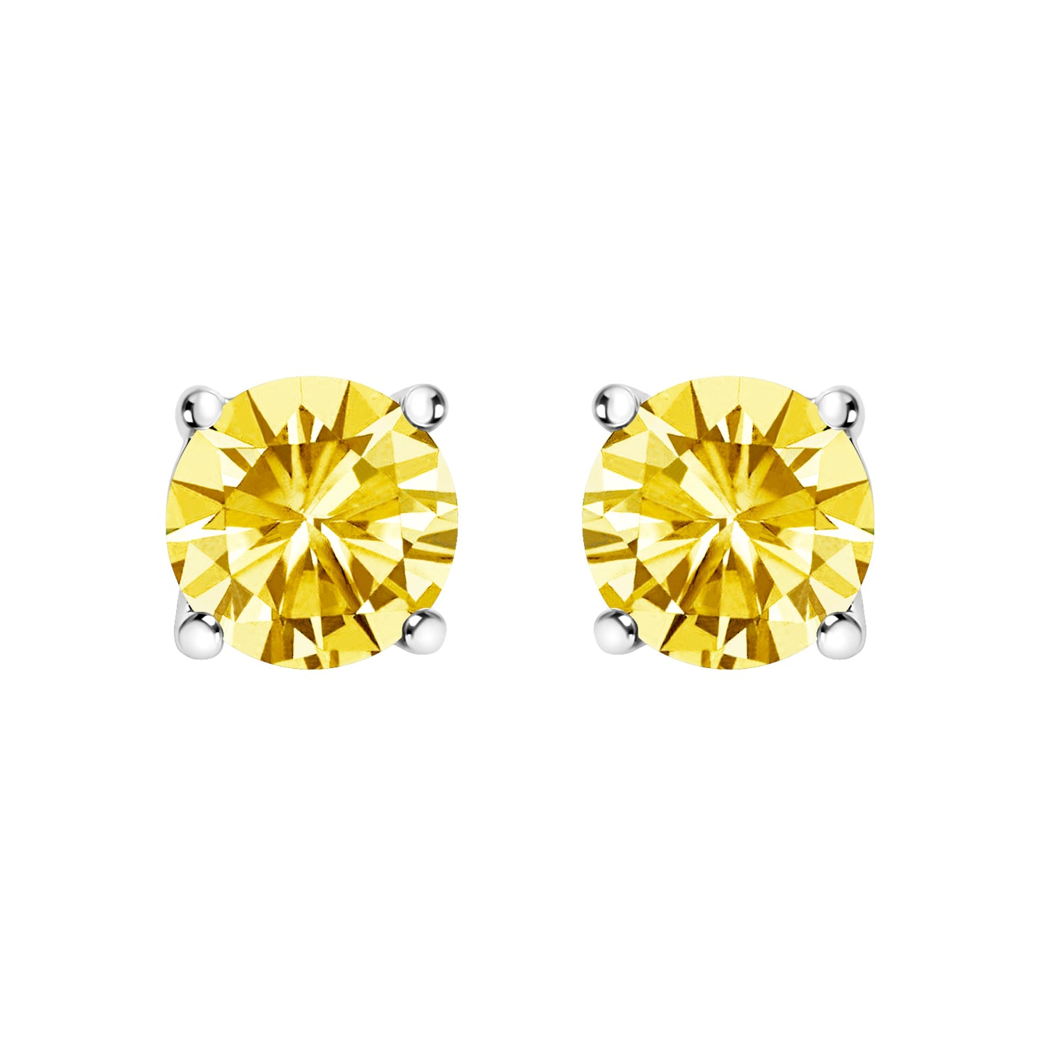 14K White Gold 1.0 Cttw Lab Grown Yellow Diamond Solitaire Stud Earrings (Yellow Color, VS2-SI1 Clarity) by Bids.com