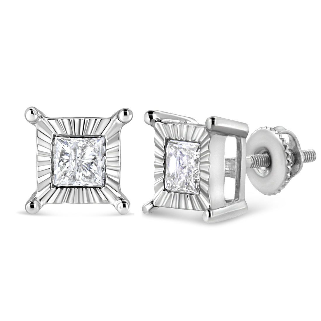 .925 Sterling Silver 1.0 Cttw Miracle Set Princess-cut Diamond Solitaire Stud Earrings (H-I Color, I2-I3 Clarity) by Bids.com