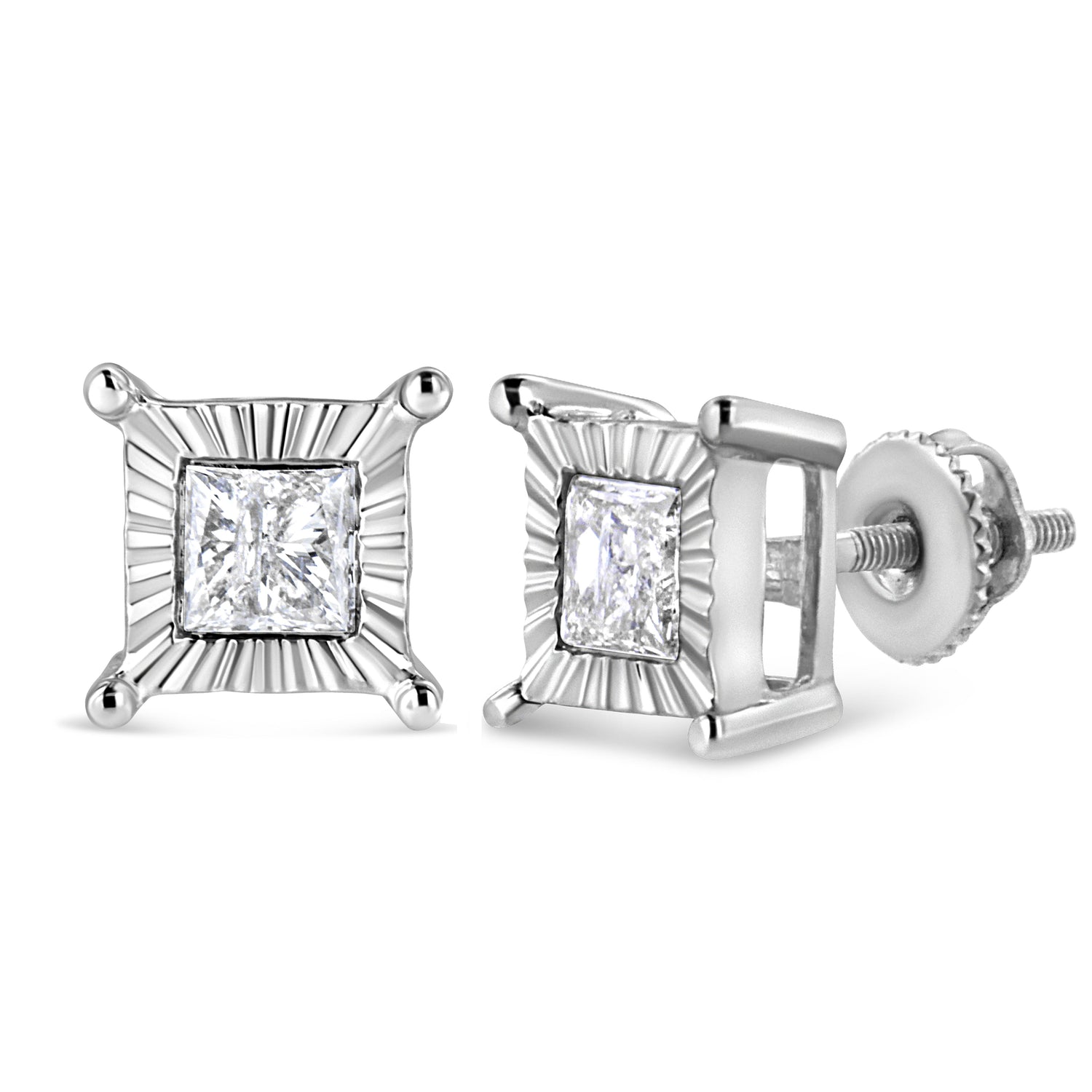 .925 Sterling Silver 1.0 Cttw Miracle Set Princess-cut Diamond Solitaire Stud Earrings (H-I Color, I2-I3 Clarity) by Bids.com