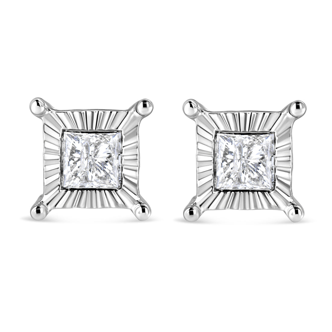 .925 Sterling Silver 1.0 Cttw Miracle Set Princess-cut Diamond Solitaire Stud Earrings (H-I Color, I2-I3 Clarity) by Bids.com