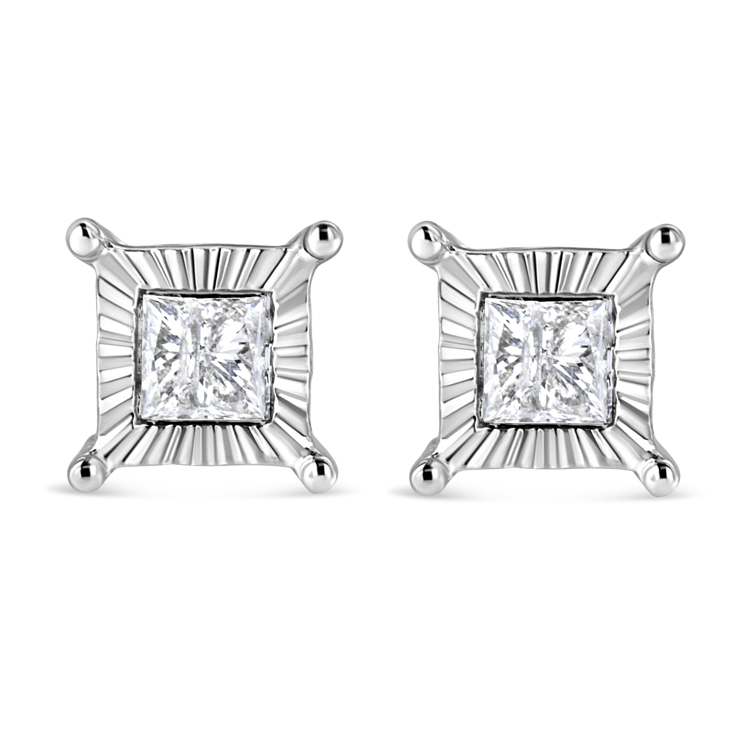 .925 Sterling Silver 1.0 Cttw Miracle Set Princess-cut Diamond Solitaire Stud Earrings (H-I Color, I2-I3 Clarity) by Bids.com