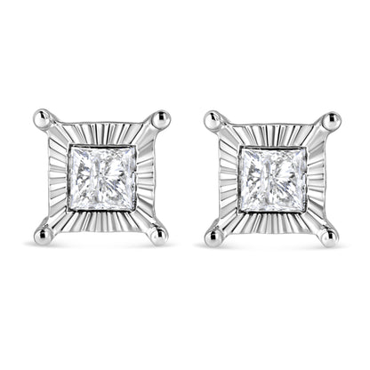 .925 Sterling Silver 1.0 Cttw Miracle Set Princess-cut Diamond Solitaire Stud Earrings (H-I Color, I2-I3 Clarity) by Bids.com