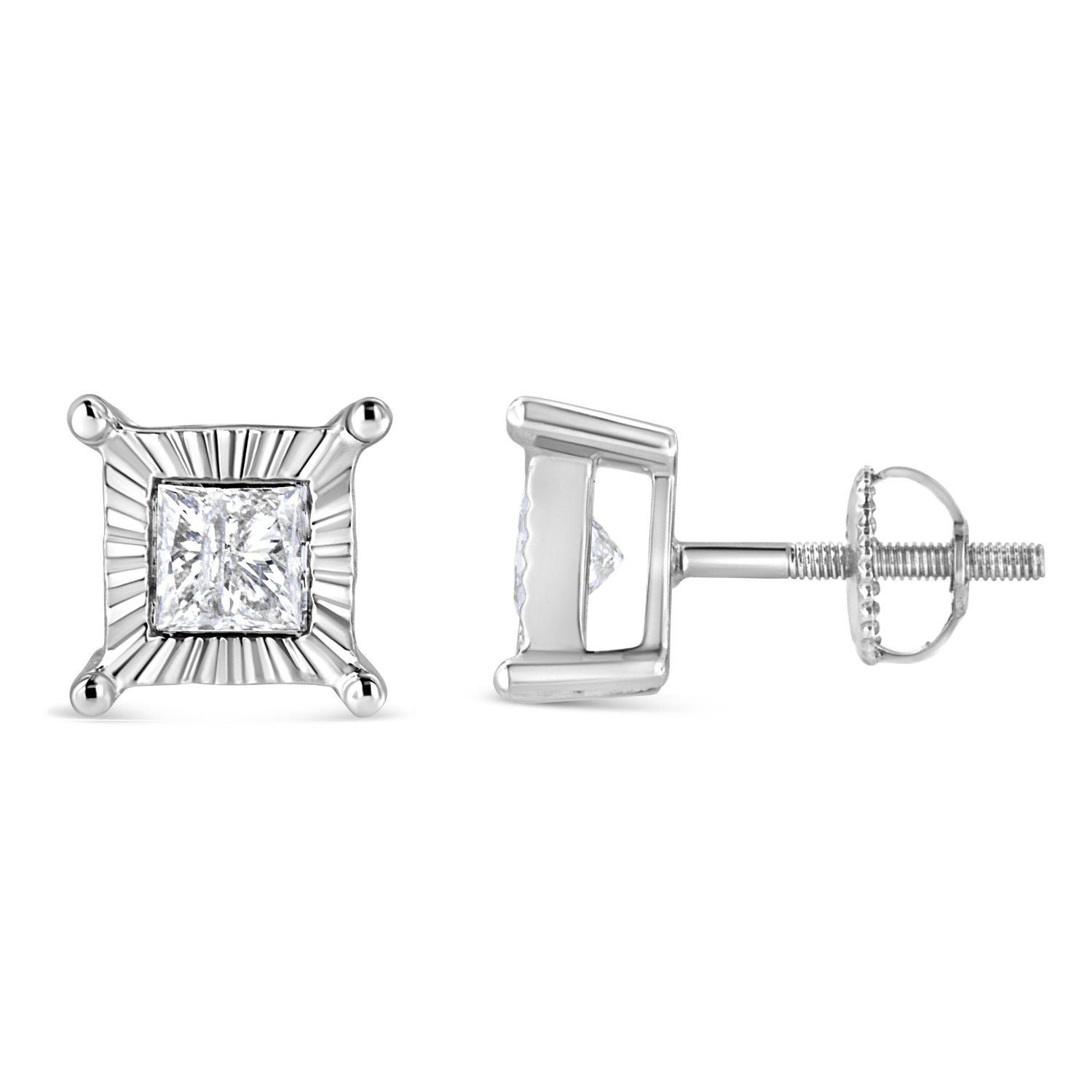 .925 Sterling Silver 1.0 Cttw Miracle Set Princess-cut Diamond Solitaire Stud Earrings (H-I Color, I2-I3 Clarity) by Bids.com