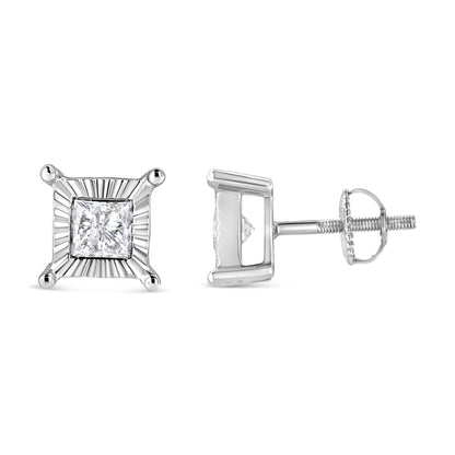 .925 Sterling Silver 1.0 Cttw Miracle Set Princess-cut Diamond Solitaire Stud Earrings (H-I Color, I2-I3 Clarity) by Bids.com