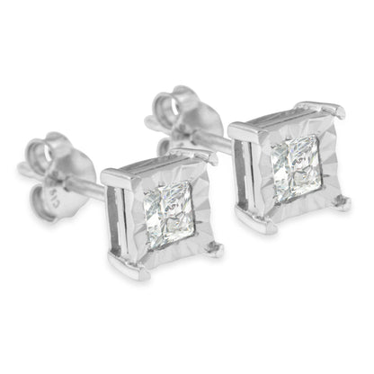 .925 Sterling Silver 1/2 Cttw Miracle Set Princess-cut Diamond Solitaire Stud Earrings (H-I Color, SI2-I1 Clarity) by Bids.com