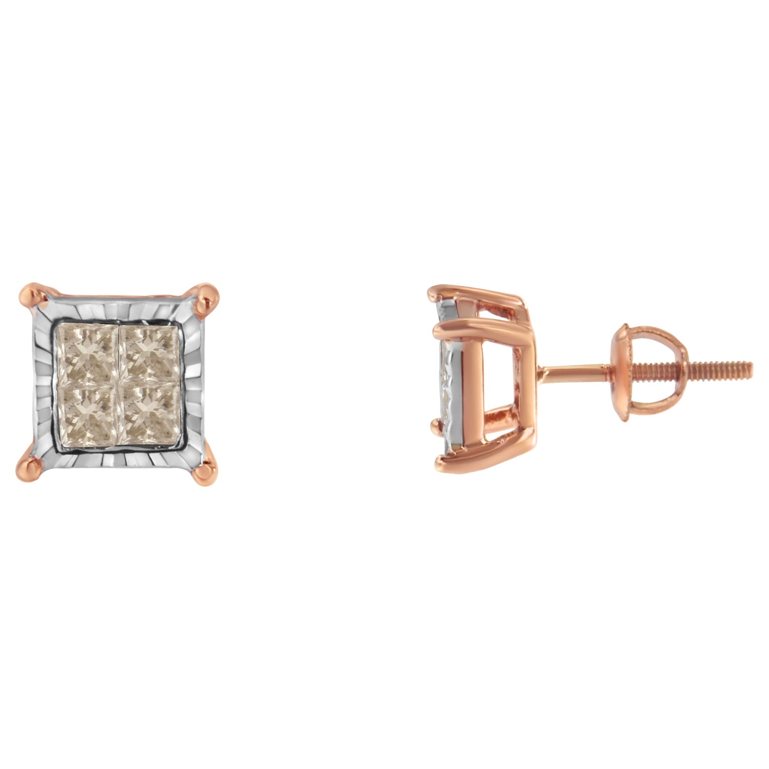10K Two-Toned Princess-Cut Composite Diamond Stud Earrings (1/2 cttw, J-K Color, I1-I2 Clarity) by Bids.com