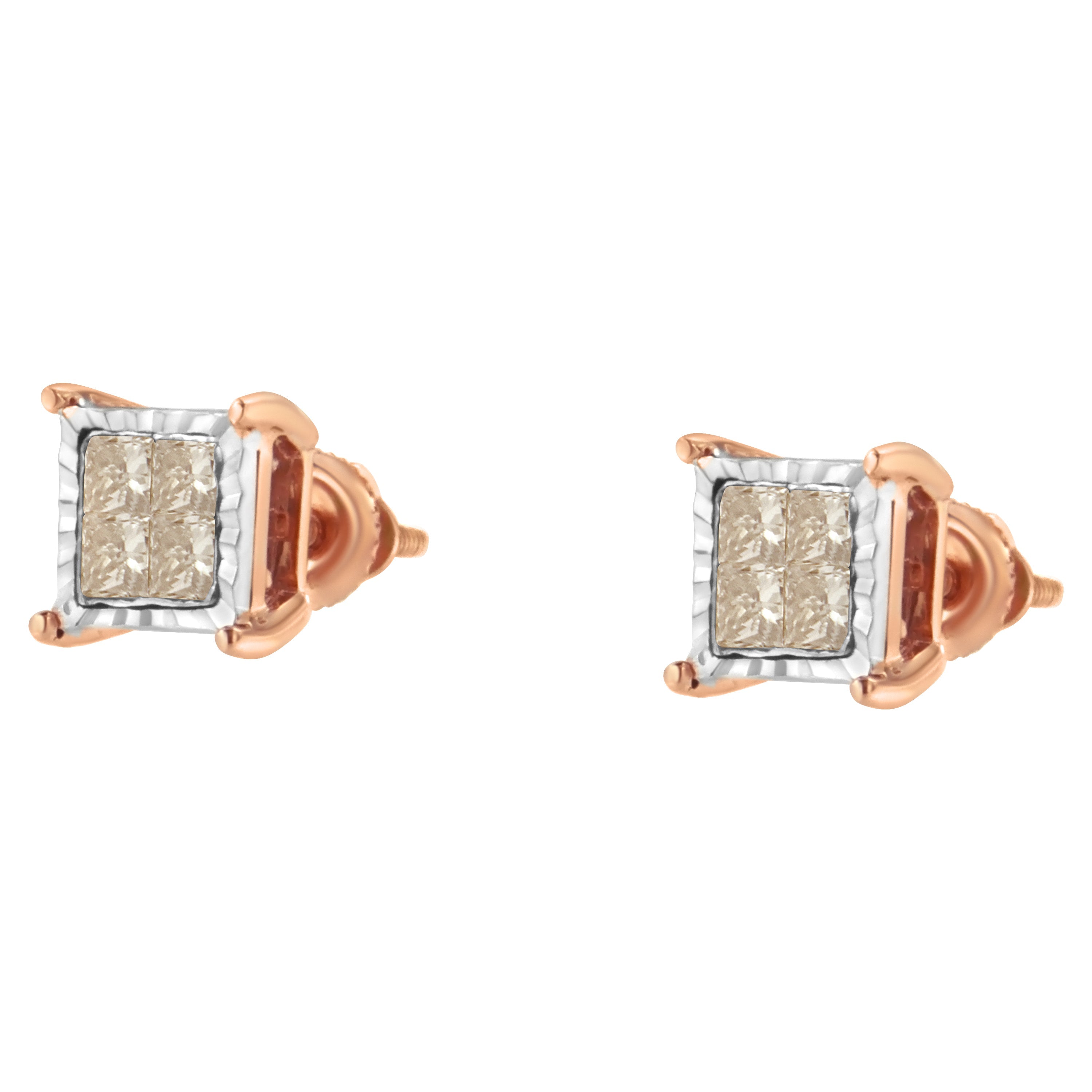 10K Two-Toned Princess-Cut Composite Diamond Stud Earrings (1/2 cttw, J-K Color, I1-I2 Clarity) by Bids.com