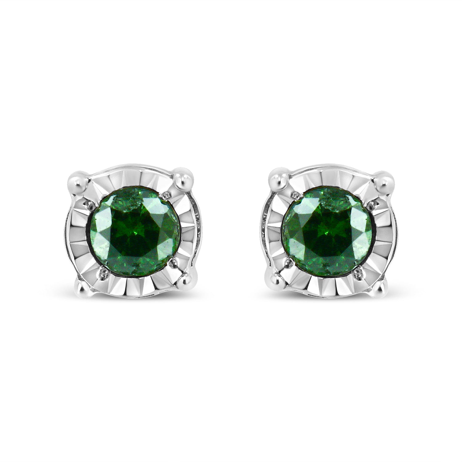 Sterling Silver Rose Cut Treated Green Diamond Solitaire Stud Earrings (0.25 cttw, Green Color, I2-I3 Clarity) by Bids.com