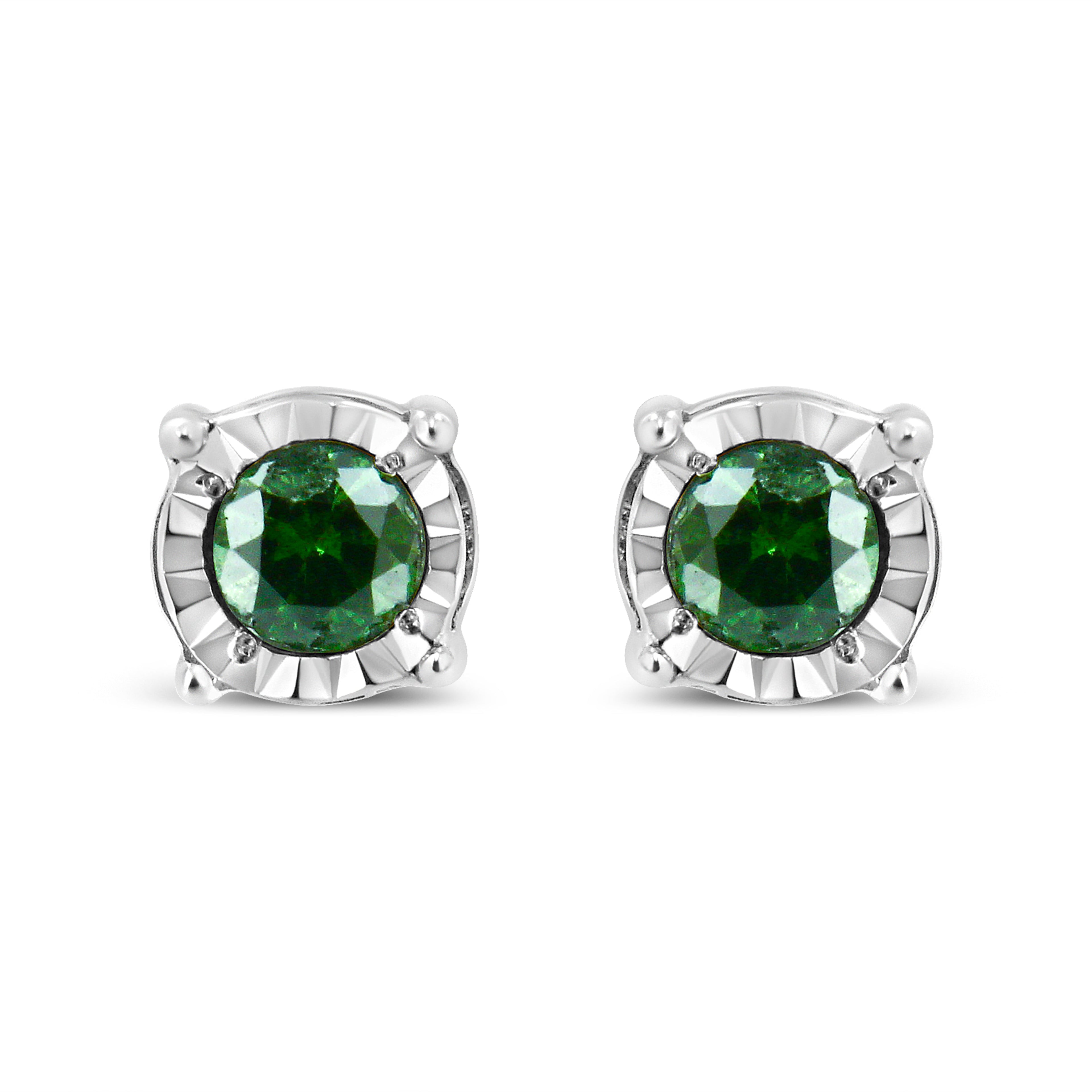 Sterling Silver Rose Cut Treated Green Diamond Solitaire Stud Earrings (0.25 cttw, Green Color, I2-I3 Clarity) by Bids.com