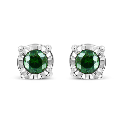 Sterling Silver Rose Cut Treated Green Diamond Solitaire Stud Earrings (0.25 cttw, Green Color, I2-I3 Clarity) by Bids.com