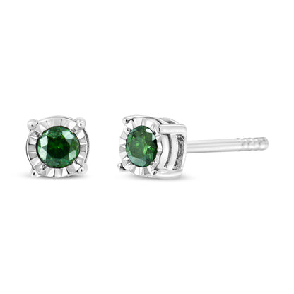 Sterling Silver Rose Cut Treated Green Diamond Solitaire Stud Earrings (0.25 cttw, Green Color, I2-I3 Clarity) by Bids.com