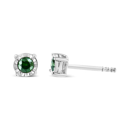 Sterling Silver Rose Cut Treated Green Diamond Solitaire Stud Earrings (0.25 cttw, Green Color, I2-I3 Clarity) by Bids.com
