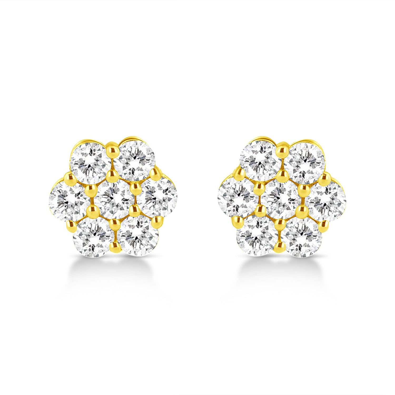 14K Yellow Gold 1/2 Cttw Brilliant Round Cut Diamond Floral Cluster Stud Earrings with Pushbacks (J-K Color, VS2-SI1 Clarity)  DestGlow