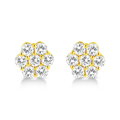 14K Yellow Gold 1/2 Cttw Brilliant Round Cut Diamond Floral Cluster Stud Earrings with Pushbacks (J-K Color, VS2-SI1 Clarity)  DestGlow