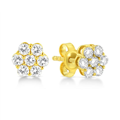 14K Yellow Gold 1/2 Cttw Brilliant Round Cut Diamond Floral Cluster Stud Earrings with Pushbacks (J-K Color, VS2-SI1 Clarity)  DestGlow