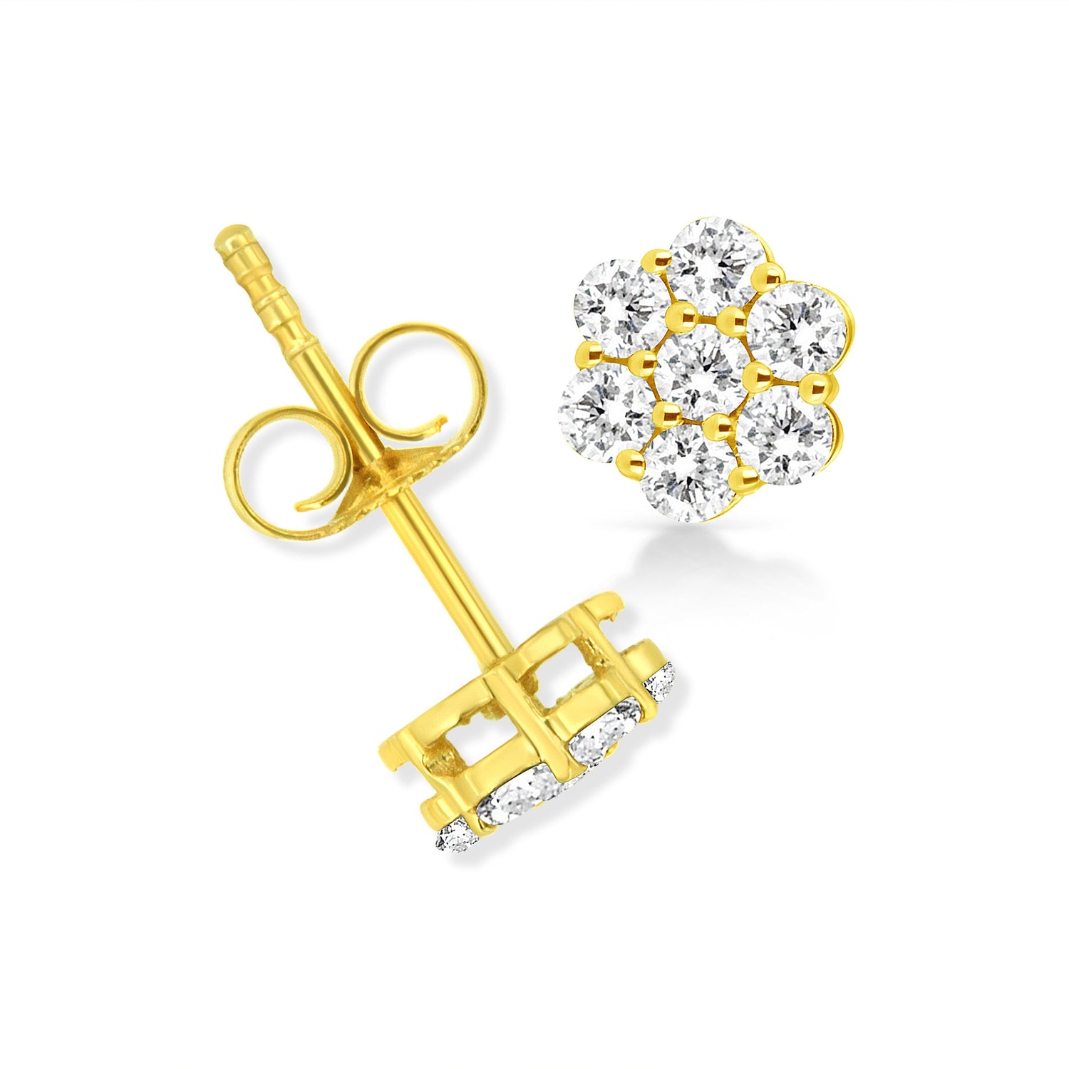 14K Yellow Gold 1/2 Cttw Brilliant Round Cut Diamond Floral Cluster Stud Earrings with Pushbacks (J-K Color, VS2-SI1 Clarity)  DestGlow
